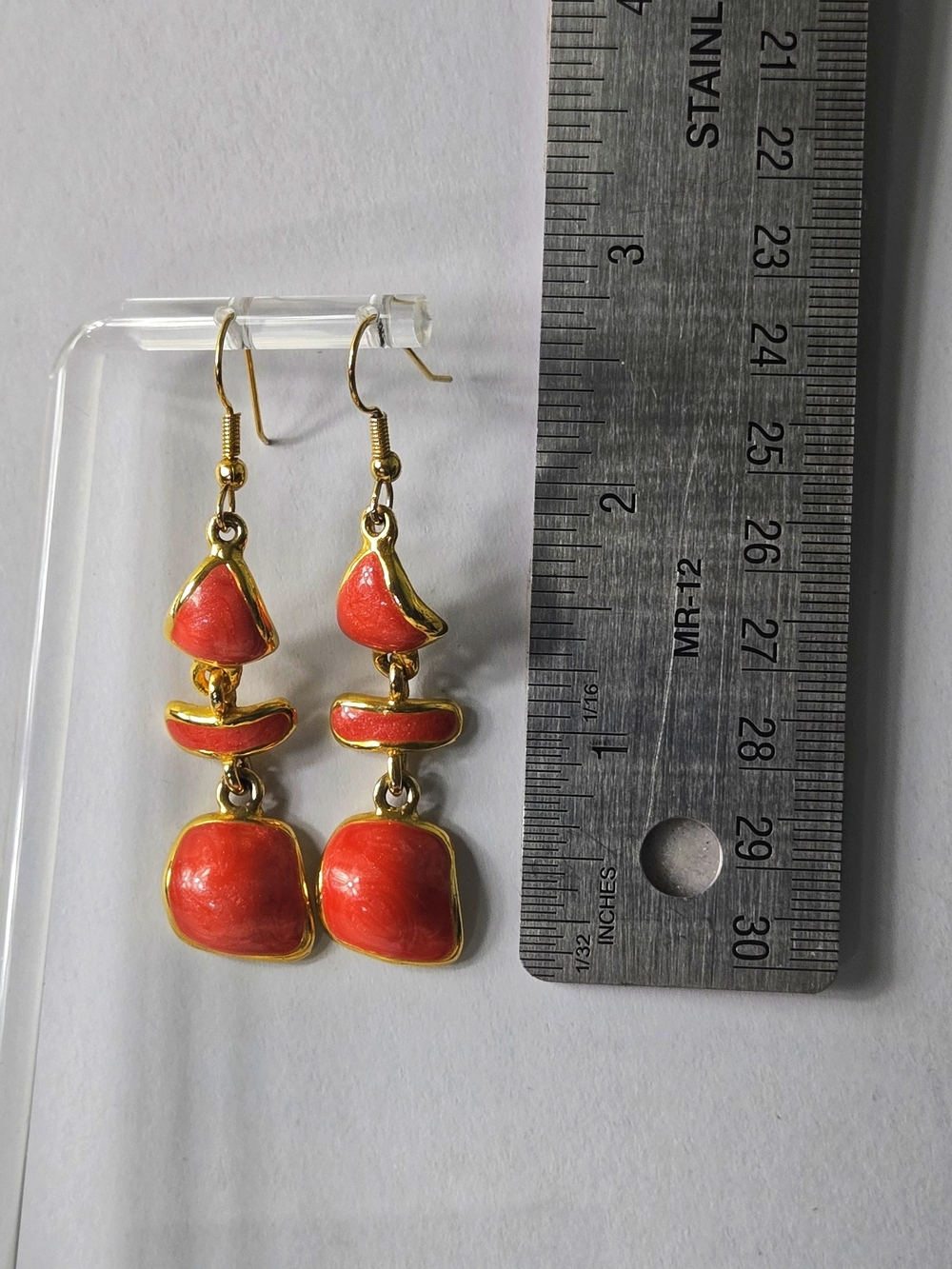 Vintage Gold-Tone Orange Enamel Dangle Earrings